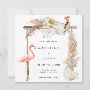 Boho Flamingo Wedding Arch Save The Date Announcement
