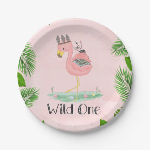 Boho Flamingo Wild One Birthday Party Paper Plates