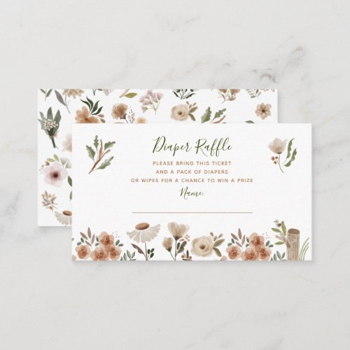 Boho Flora Baby Shower Diaper Raffle Business Card - Designed to coordinate with our Boho Baby in Bloom Floral Baby Shower Collection, this sweet diaper raffle card features watercolor floral design elements, and hand lettered script typography. The back of the card features a matching woodland animal pattern. Link to collection: https://www.zazzle.com/collections/boho_baby_in_bloom_baby_shower_suite-119721891583250361 Copyright Elegant Invites, all rights reserved.