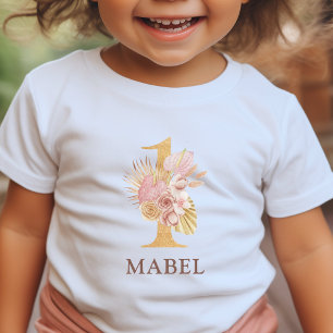 Boho Floral 1st Birthday Party Baby T-Shirt