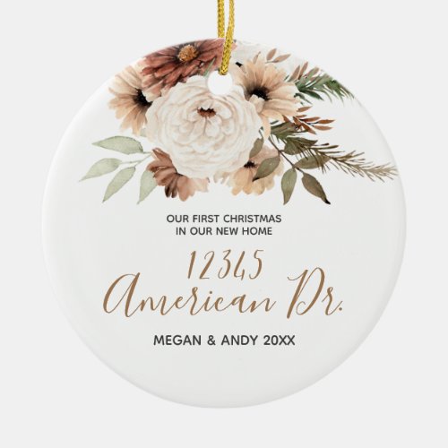 Boho Floral 1st Christmas In our new Home Ceramic Ornament