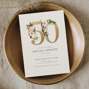 Boho Floral 50th Birthday Invitation