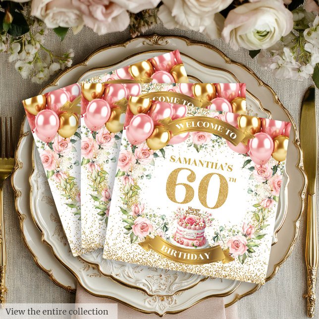 Boho Floral 60th Birthday Napkins Gold Glitter (Boho Floral 60th Birthday Napkins Gold Glitter)