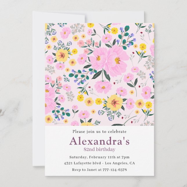Boho Floral 82nd birthday invitations  (Front)