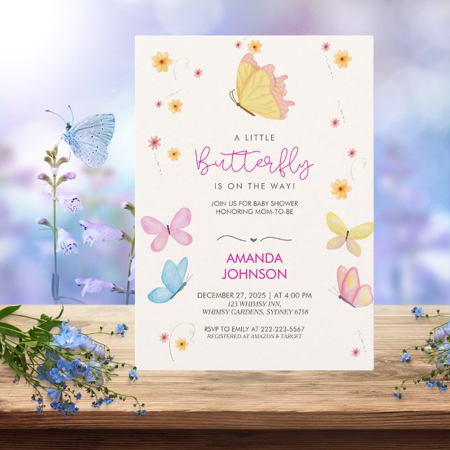 Boho Floral A Little Butterfly Baby Shower  Invitation (Creator Uploaded)