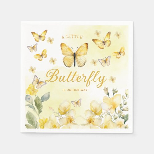 Boho Floral A little Butterfly Girl Baby Shower Napkins