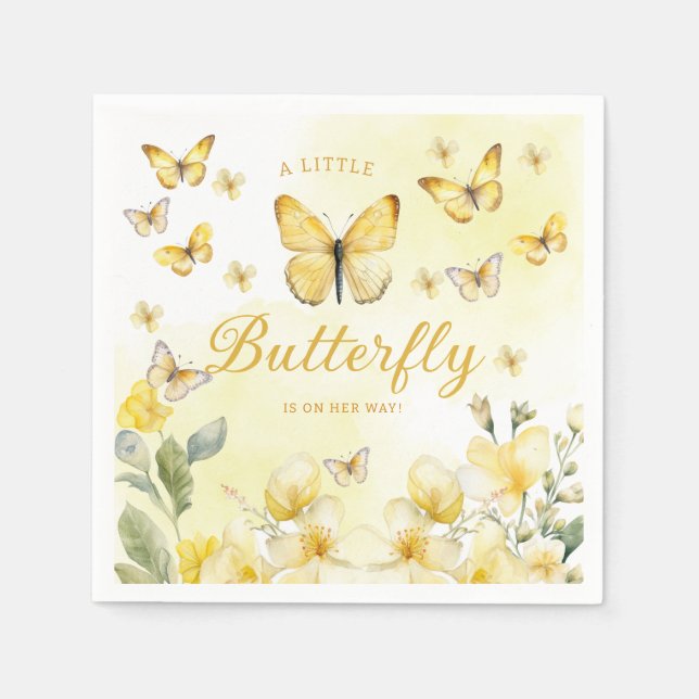 Boho Floral A little Butterfly Girl Baby Shower Napkins (Front)