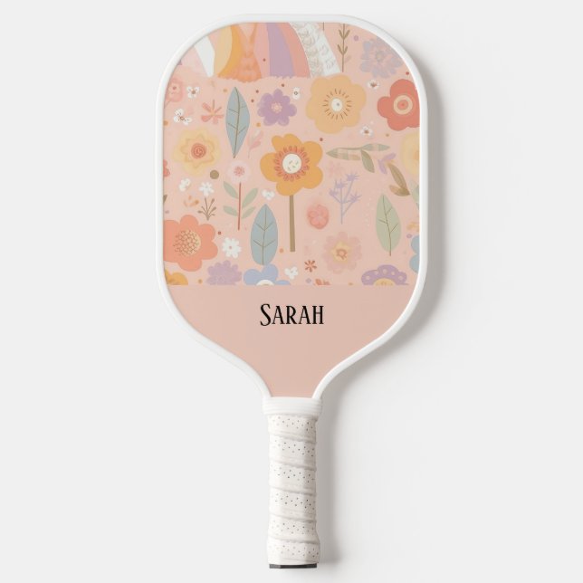 Boho Floral Abstract Personalized Dusty Pink  Pickleball Paddle (Front)