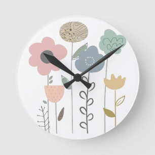 Boho Floral Abstract Wallpaper  Round Clock