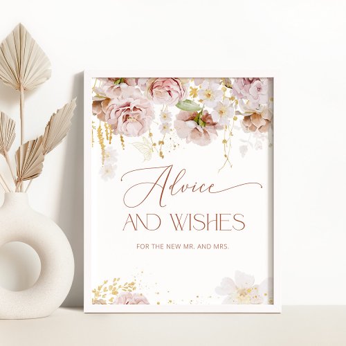 Boho floral advice and wishes for Newlyweds Poster