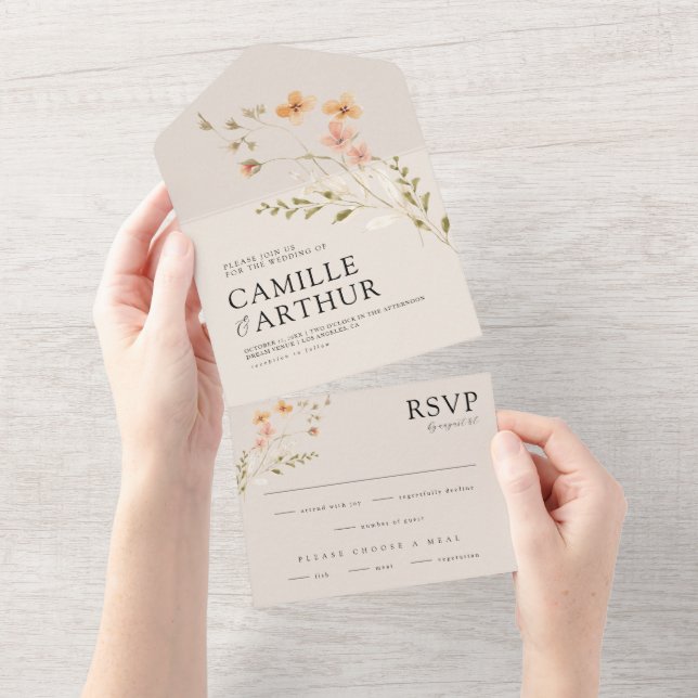 Boho Floral All In One RSVP Wedding Invitation (Tearaway)