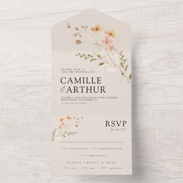 Boho Floral All In One RSVP Wedding Invitation
