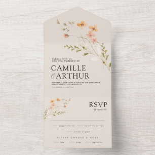Boho Floral All In One RSVP Wedding Invitation