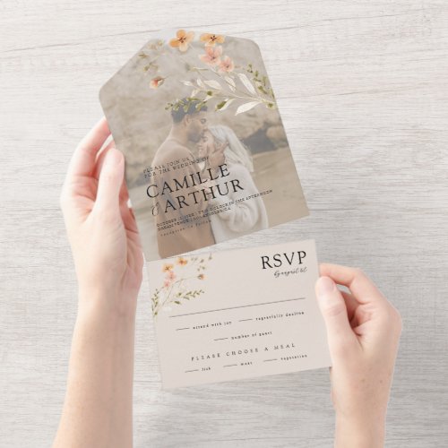 Boho Floral All In One RSVP Wedding Invitation