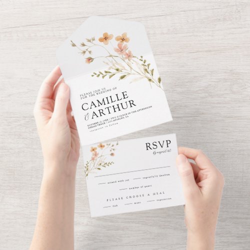 Boho Floral All In One RSVP Wedding Invitation