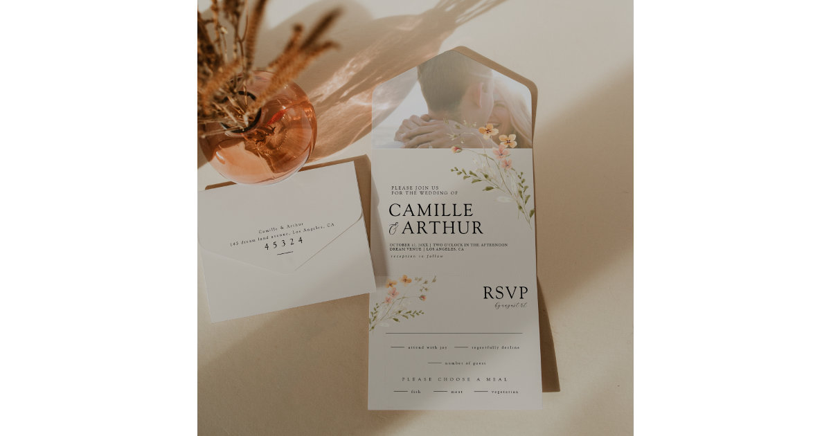 Camille Modern Script Monogram Wedding Invitation