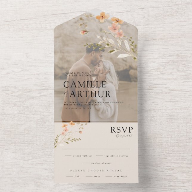 Boho Floral All In One RSVP Wedding Invitation (Inside)