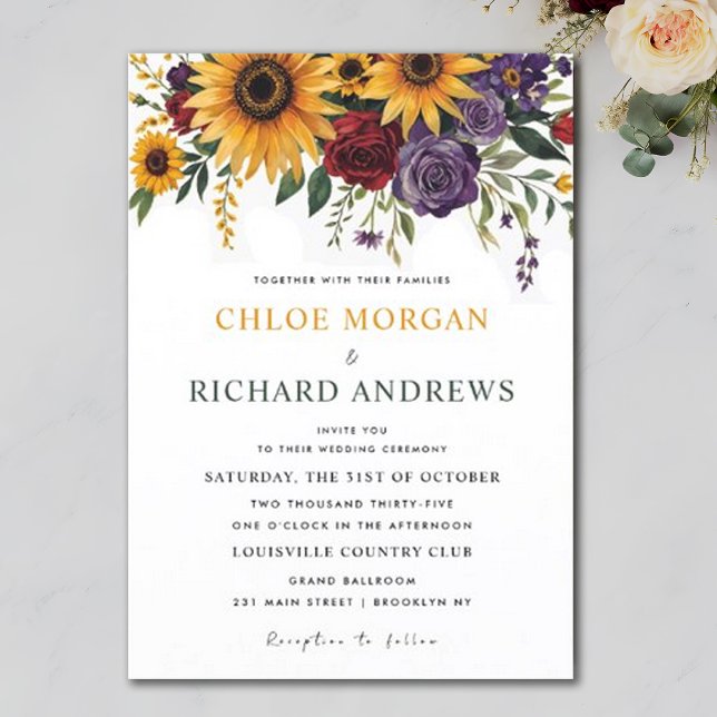 Boho Floral All in One Sunflowers Orange Wedding Invitation (Creator Uploaded)