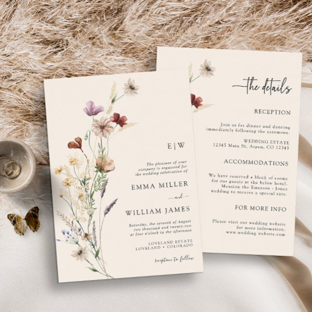 Boho Floral All-In-One Wedding Invitations (Boho Floral All-In-One Wedding Invitations
)