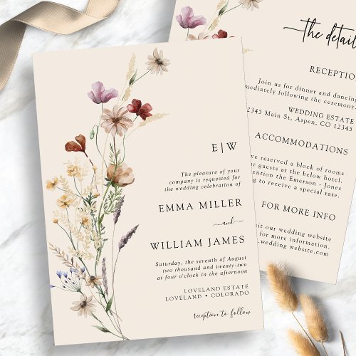 Boho Floral All_In_One Wedding Invitations