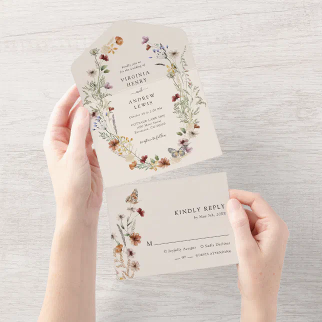 Boho Floral All in One Wedding Invite | Zazzle