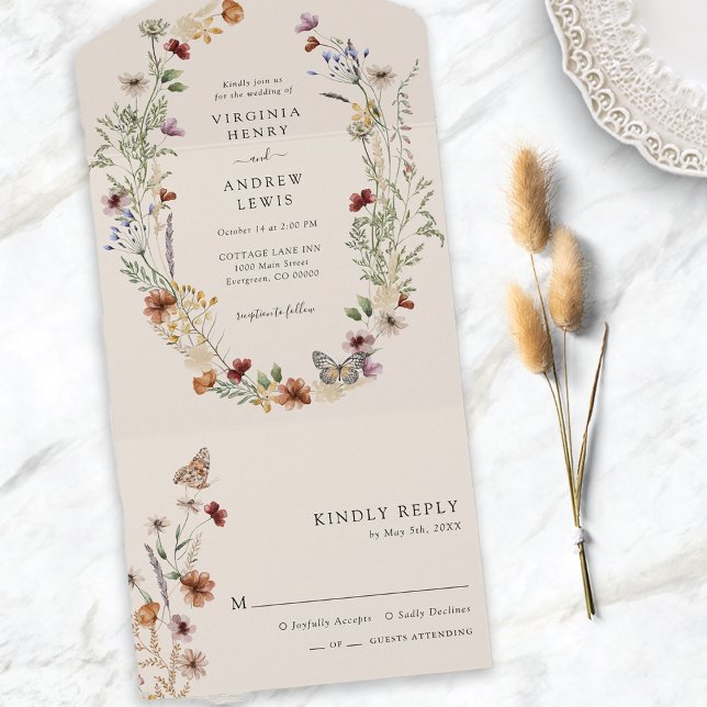 Boho Floral All in One Wedding Invite (Boho Floral All in One Wedding Invite
)