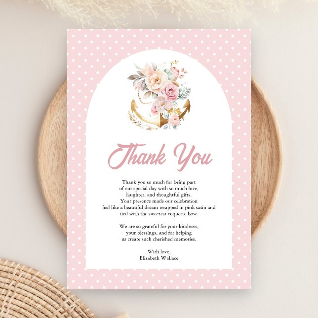 Boho Floral Anchor Girl Arch Baby Shower  Thank You Card (Creator Uploaded)