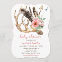 Boho Floral and Antler Baby Shower Invitation