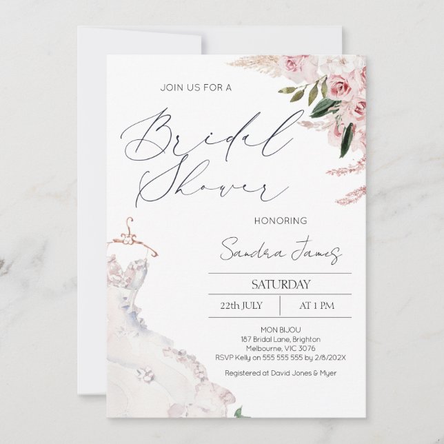 Boho Floral and Dress Bridal Shower Invitation (Front)