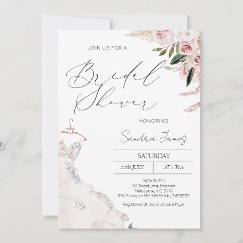Boho Floral and Dress Bridal Shower Invitation