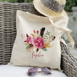 Boho floral and feather Bridesmaid Personalized Tote Bag<br><div class="desc">Check out over 200 popular styles of wedding tote bags from the "Wedding Tote Bags" collection of our shop! Click “Edit Design” will allow you to customize further. You can change the font size, font color and more! wedding tote bags, tote bags wedding, floral tote bags, rustic floral, rustic tote...</div>