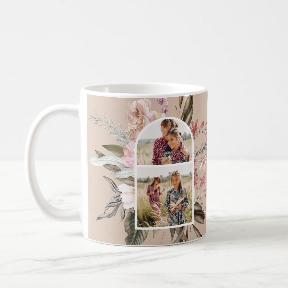 Discover Boho Floral and Greenery Custom Upload Photo Coffee Mug