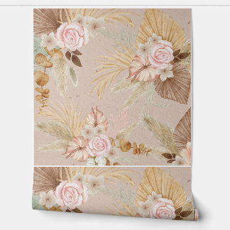 "Boho Floral and Greenery Wallpaper - Elegant Rose Wallpaper