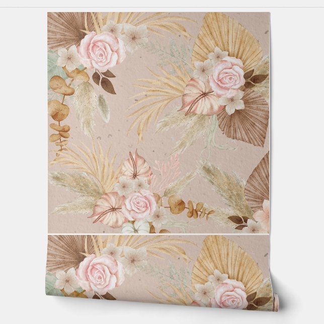 "Boho Floral and Greenery Wallpaper - Elegant Rose Wallpaper (Unrolling)