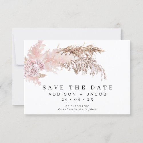 Boho Floral And Pampas Wedding Save The Date Card