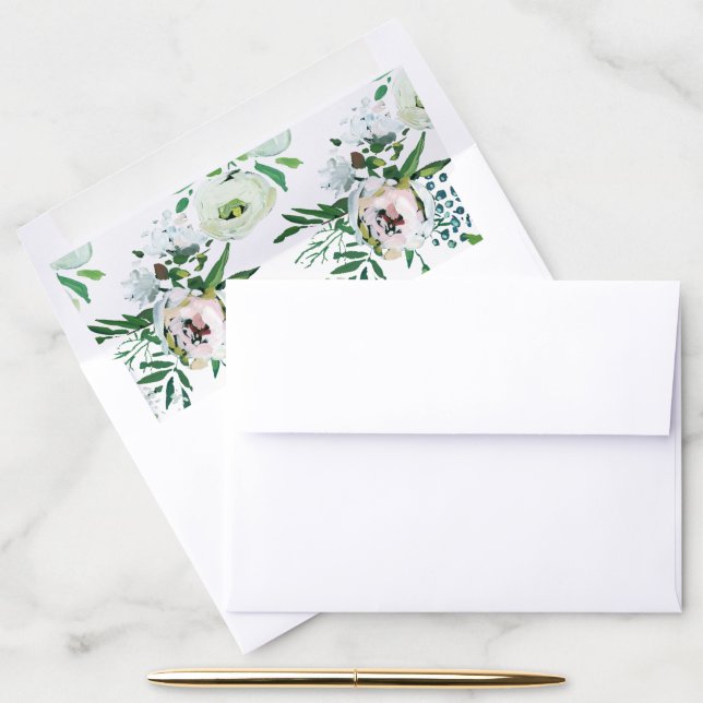 Boho Floral Antique White Rose Elegant Wedding Envelope Liner (Desk)