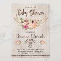 Boho Floral Antlers Baby Shower Invitation