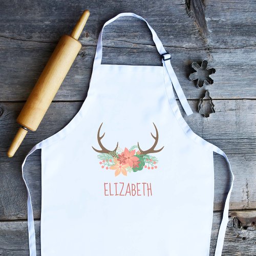 Boho Floral Antlers Cute Personalized Kids Apron