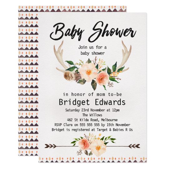 Boho Floral Antlers Neutral Baby Shower Invitation Zazzle Com