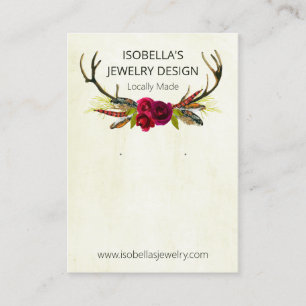 Boho Floral Antlers On Beige Paint Earring Display Business Card