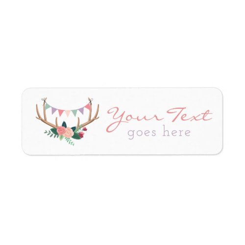 Boho Floral Antlers  Shabby Roses Party Bunting Label