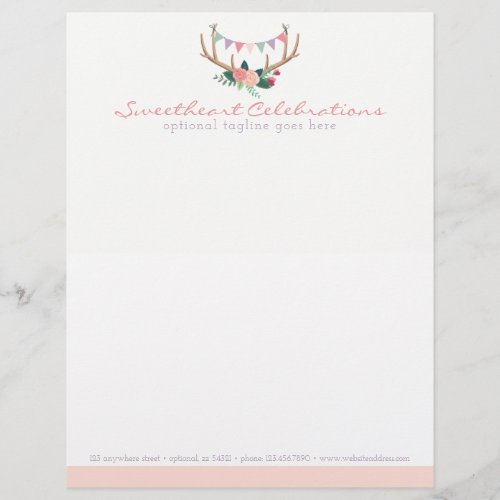 Boho Floral Antlers  Shabby Roses Party Bunting Letterhead