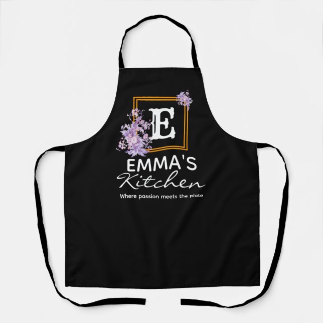 Boho Floral Apron - Custom Name Personalized Chef (Front)