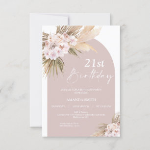 Boho Floral Arch 21st Birthday Invitation