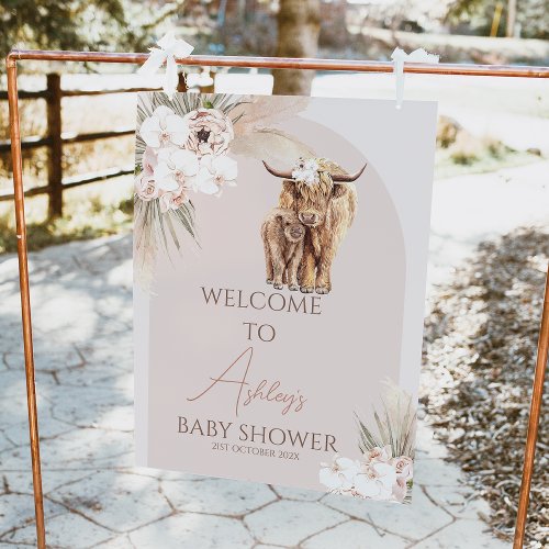 Boho Floral Arch Cow Calf Baby Shower Welcome Sign