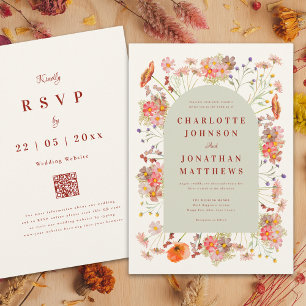 Boho Floral Arch Fall Wedding Invitation
