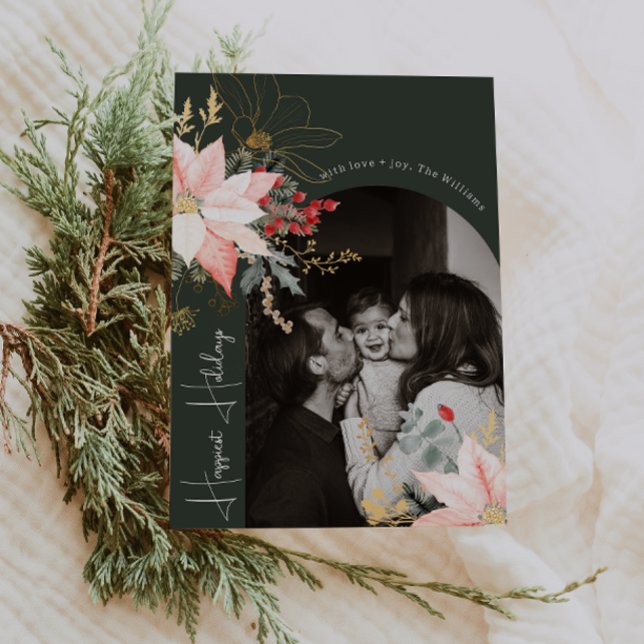Boho Floral Arch Happiest Holidays Vertical Photo Holiday Card (Creator Uploaded)