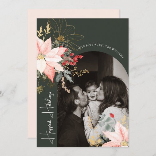 Boho Floral Arch Happiest Holidays Vertical Photo Holiday Card