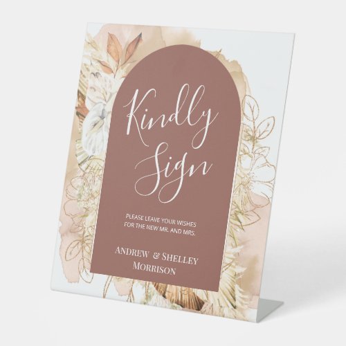 Boho Floral Arch Kindly Sign Wedding Guest Book