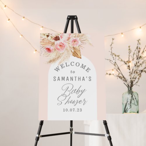 Boho Floral Arch Pampas Baby Girl Shower Welcome  Foam Board